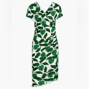 NWT Diane Von Furstenberg DVF Palm Leaf Green Printed Havana Wrap Dress Small